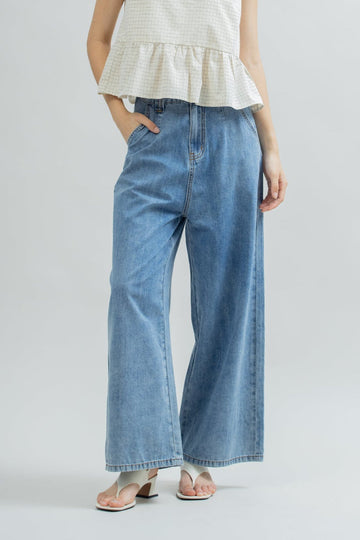Lightweight Wide Leg Jeans (Washed Denim)