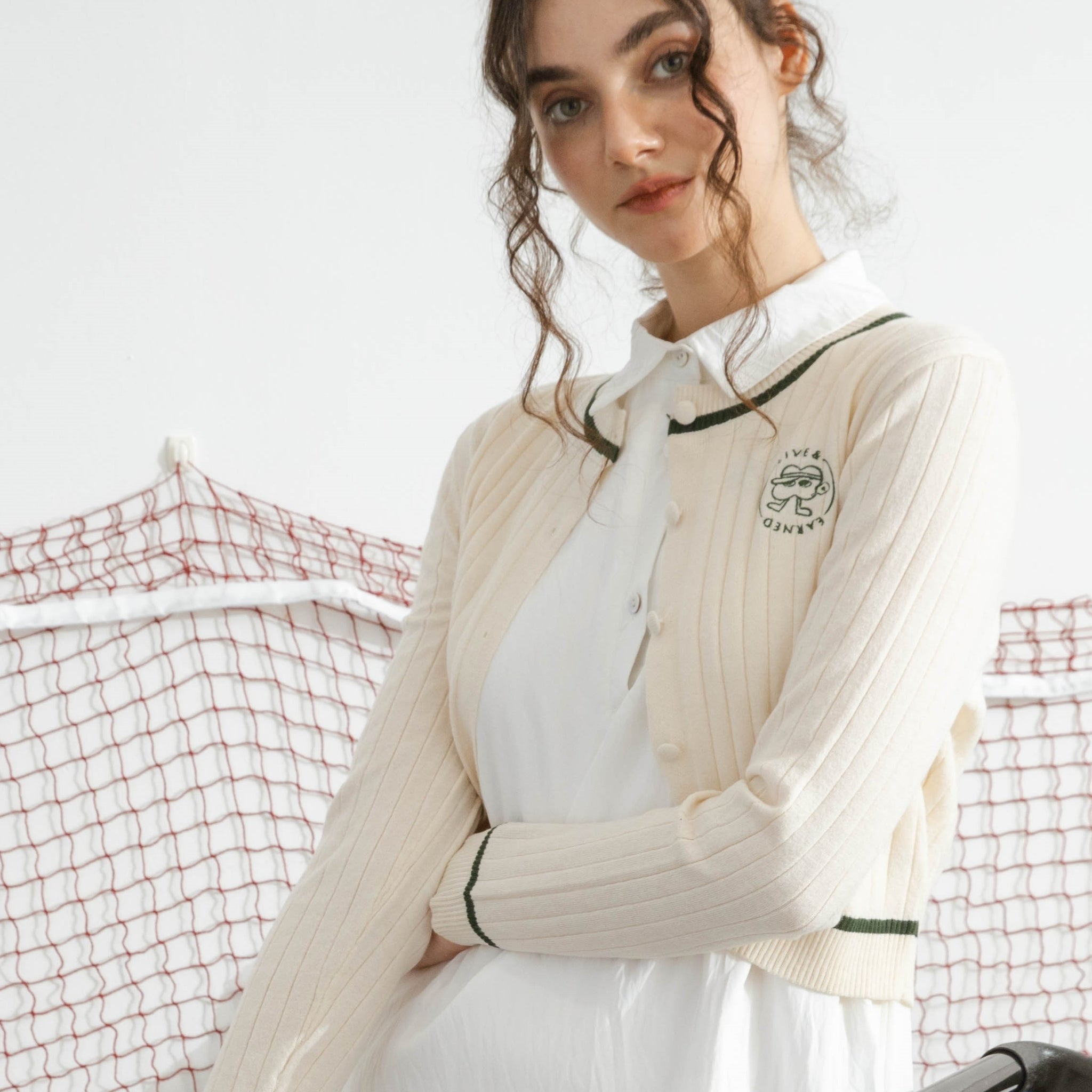 LULU Contrast Trim Cardigan (Beige)