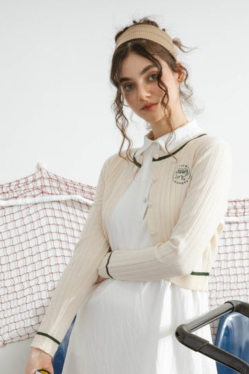 LULU Contrast Trim Cardigan (Beige)