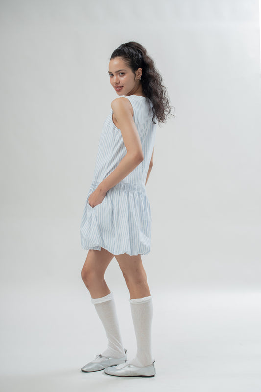 LULU & FRIENDS Mix Stripes Bubble Dress (Blue Stripes)