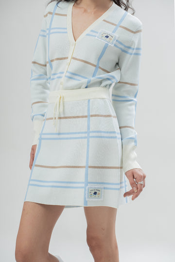 LULU & FRIENDS Plaid Knitted Short Skirt (Beige Stripes)