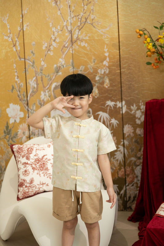 Kids Pastel Gleam Floral Tang Suit (Beige Yellow)