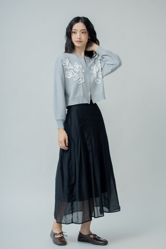 Cloudlight Pleated Long Skirt (Black)