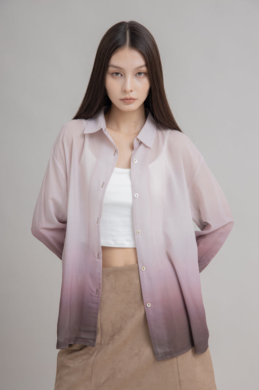 Gradient Sheer Long Sleeve Blouse (Pink Gradient)