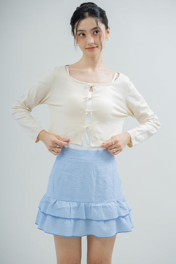 LULU Wide Neckline Ribbon Cardigan (Beige)