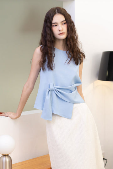 Serene Tie-Front Sleeveless Blouse (Blue)