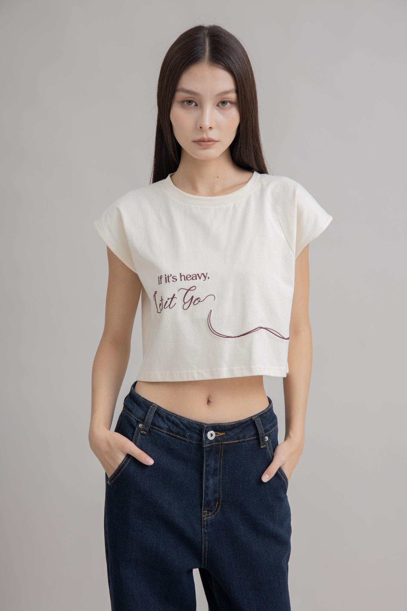 If It's Heavy, Let It Go Embroidery Tee (Beige)