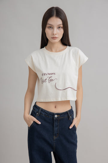 If It's Heavy, Let It Go Embroidery Tee (Beige)