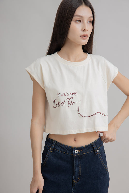 If It's Heavy, Let It Go Embroidery Tee (Beige)