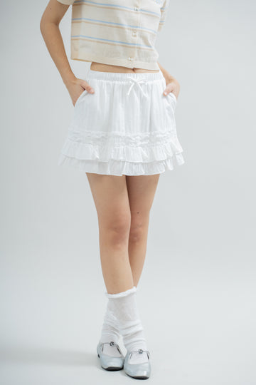 LULU Ruffled Tiers Drawstring Skirt (Ivory)