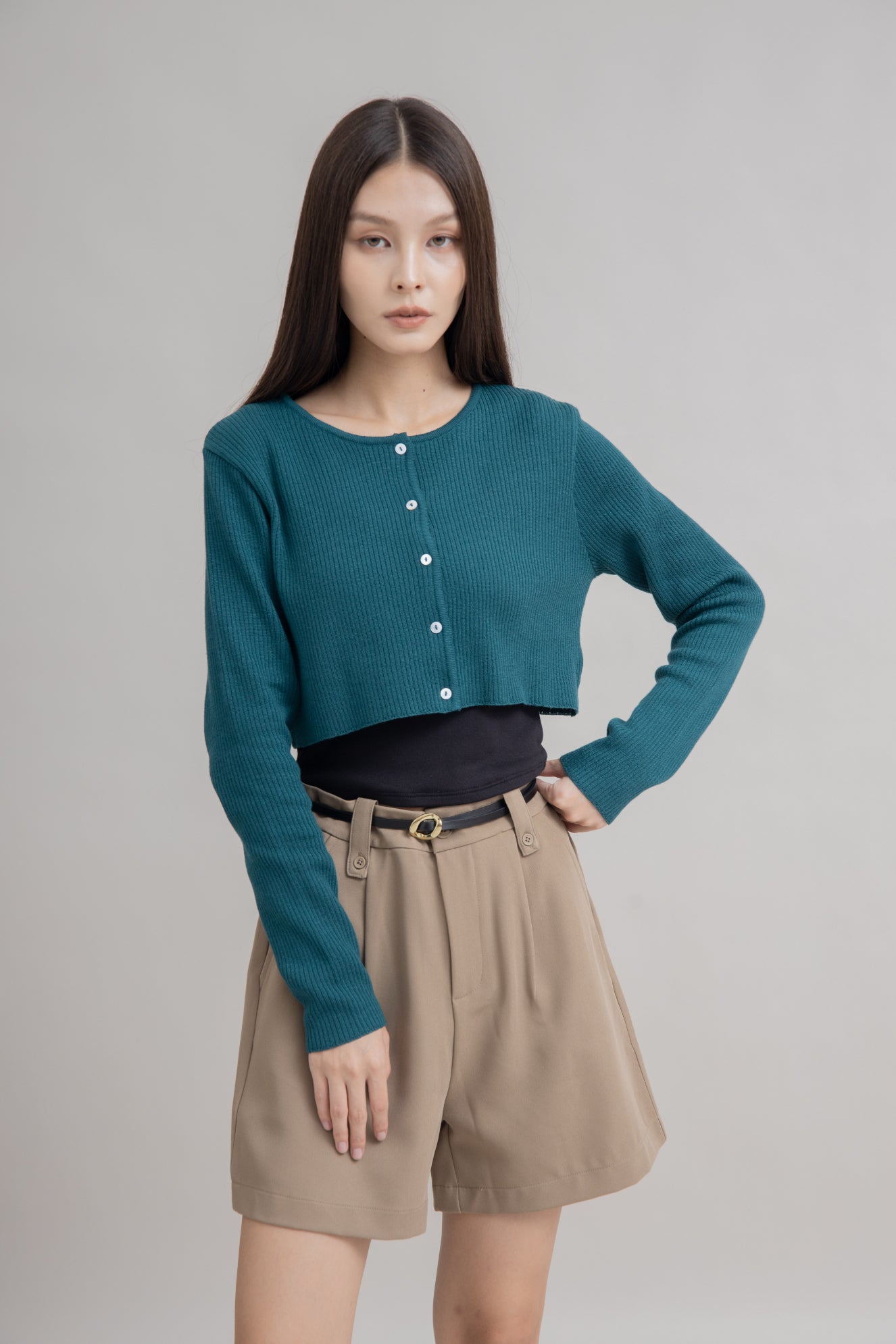 Multi-Wear Crop Knit Top (Teal)