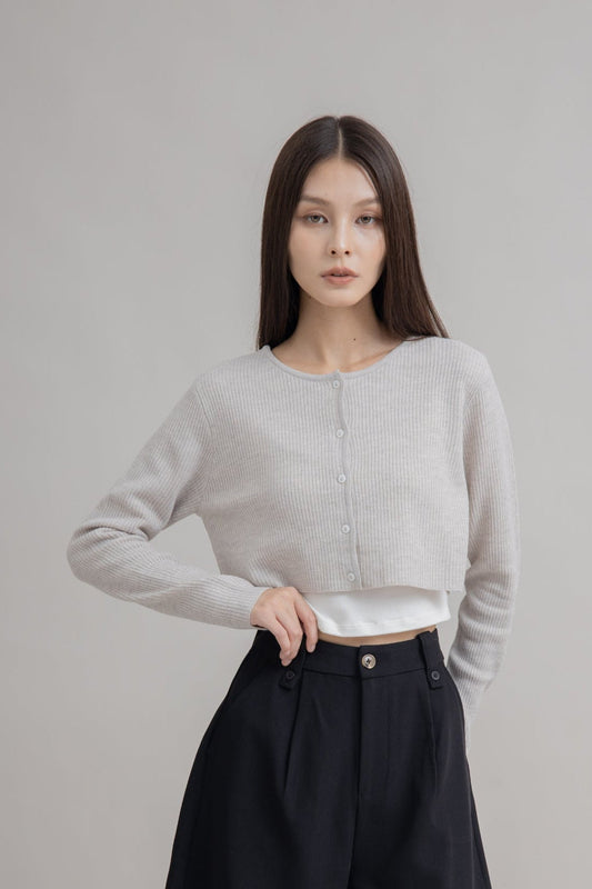 Multi-Wear Crop Knit Cardigan (Grey Melange)