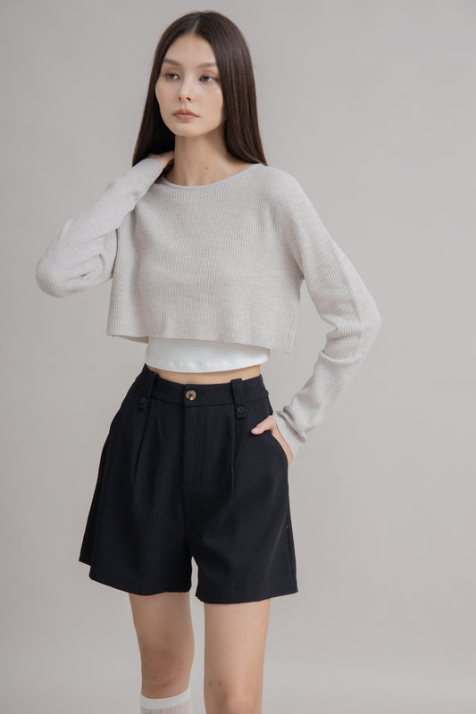 Button Loop Pleated Shorts (Black)