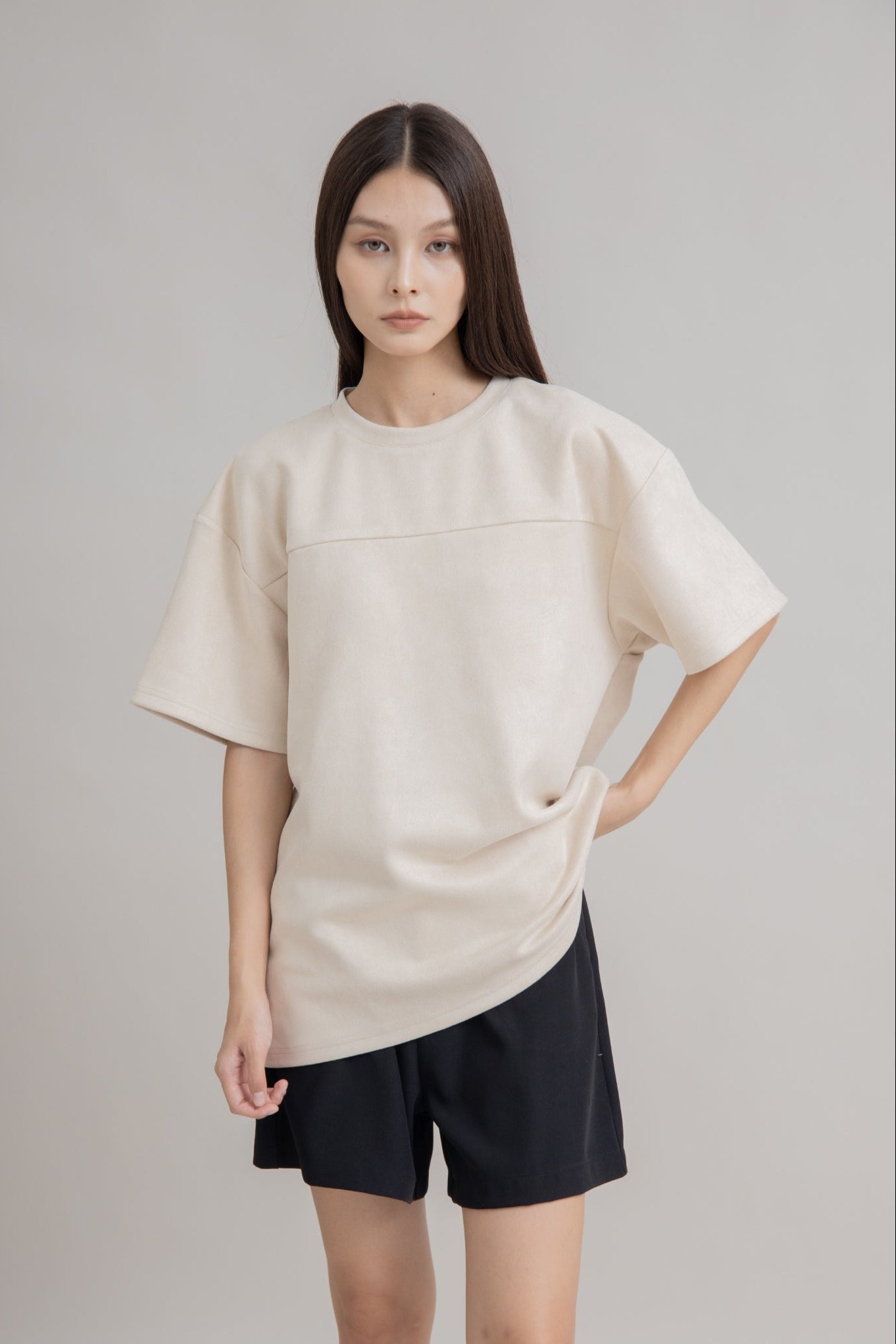 Suede Cut & Sew Oversize Tee (Khaki)