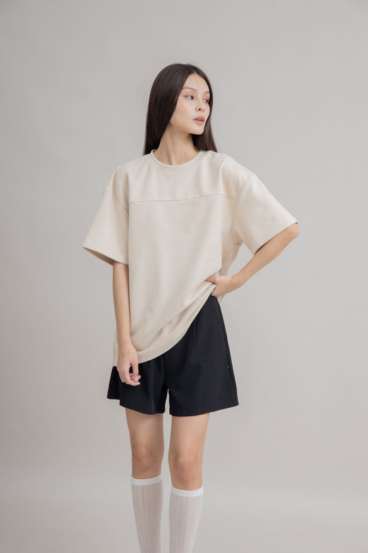 Suede Cut & Sew Oversize Tee (Khaki)