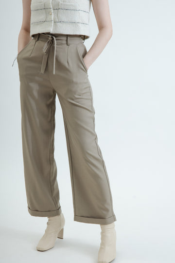 Belted Straight Cut Trousers (Khaki)