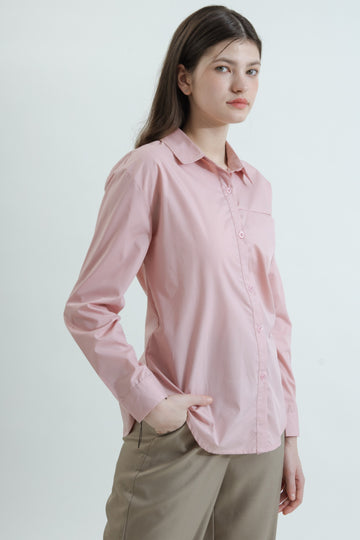 Hidden Pocket Boyfriend Shirt (Pink)