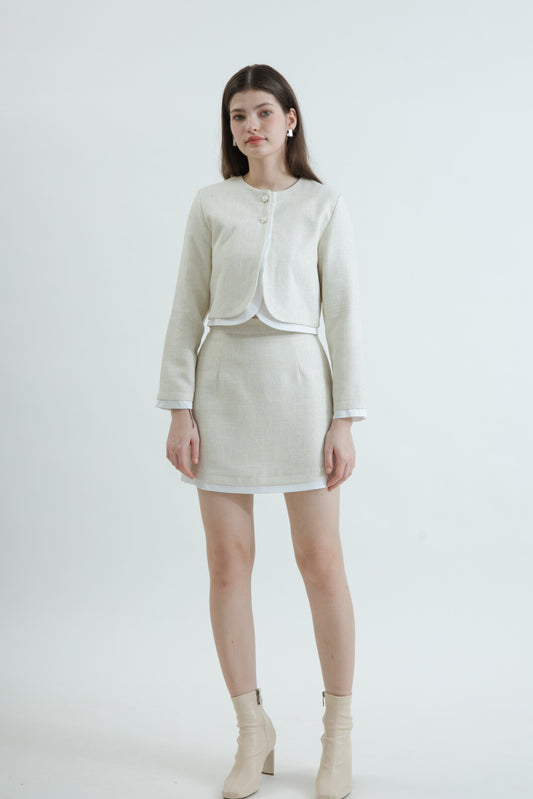 Gemma Double Layered Tweed Blazer (Beige Mix)