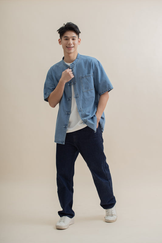 Men Denim Pocket Tang Suit (Washed Denim)