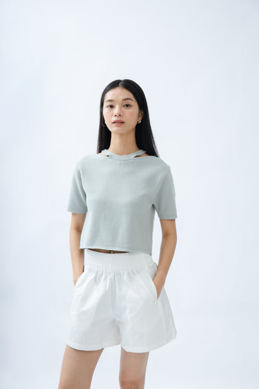 Open Cut Knit Top (Pale Blue)