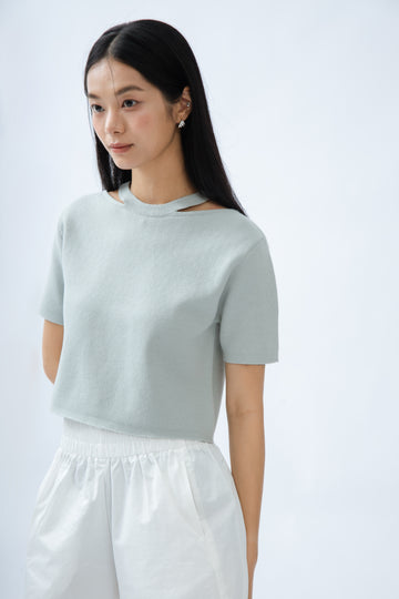 Open Cut Knit Top (Pale Blue)