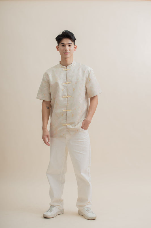 Men Pastel Gleam Floral Tang Suit (Beige Yellow)