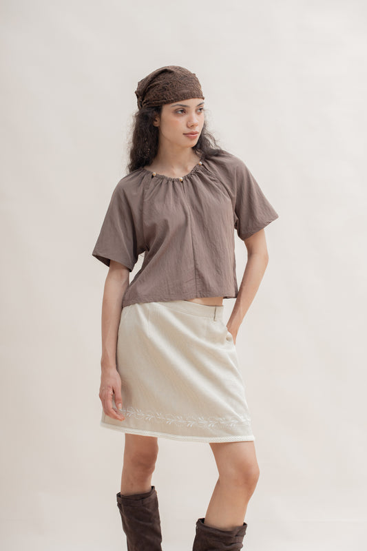 Heirloom Embroidery Short Skirt (Khaki)