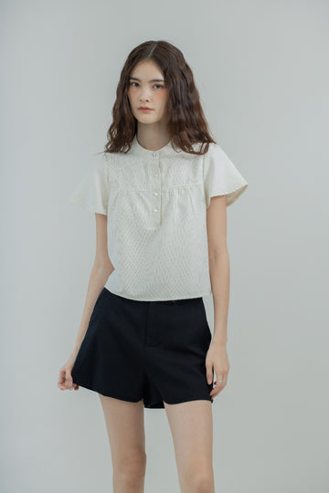 Front Shirred Stripey Blouse (Beige)