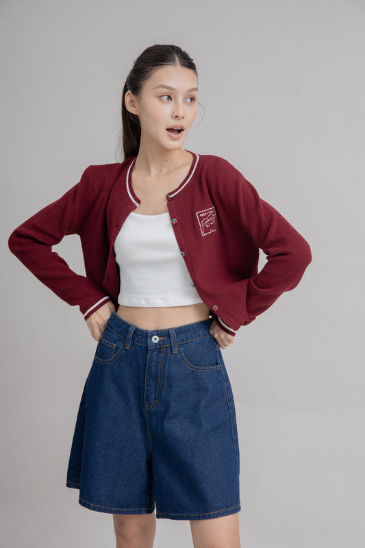 LULU Cherry Button Knit Long Sleeve (Maroon)