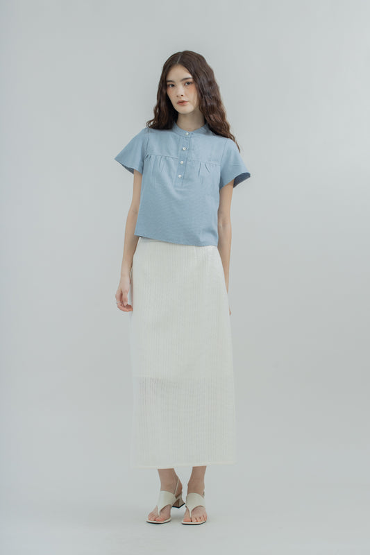 Front Shirred Stripey Blouse (Blue)