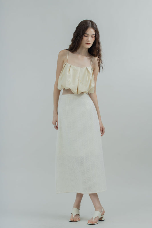 Textured Boho Long Skirt (Ivory)