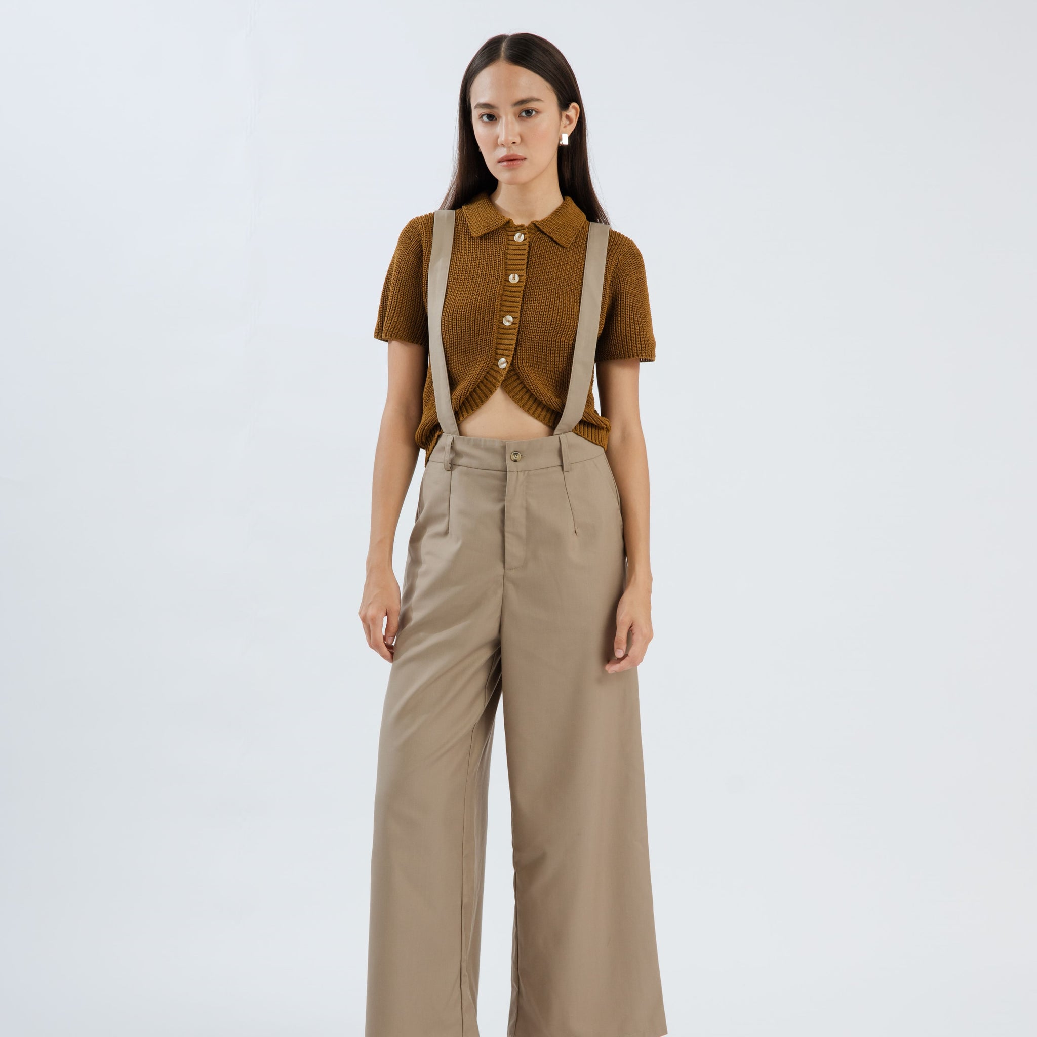 Arden Wide Leg Tailored Dungaree (Khaki)