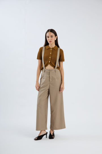 Arden Wide Leg Tailored Dungaree (Khaki)
