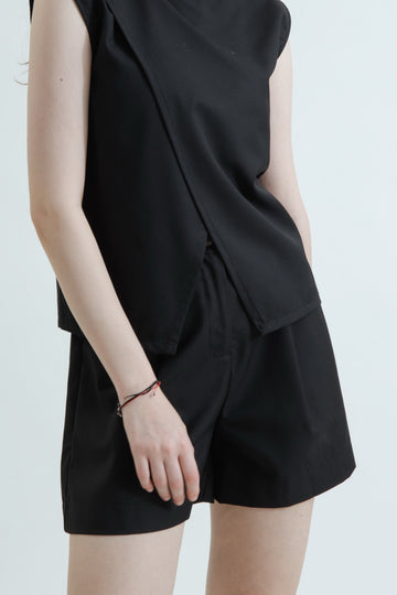 High Waist Elastic Tailored Shorts (Black)