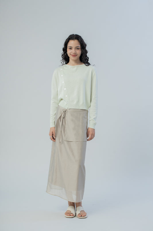 Diagonal Buttons Knit Long Sleeve (Pastel Green)