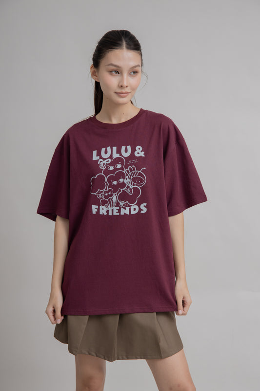 LULU & FRIENDS Oversize Print Tee (Maroon)