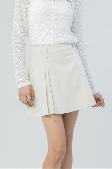 Triple Pleats A-Line Short Skirt (Khaki)