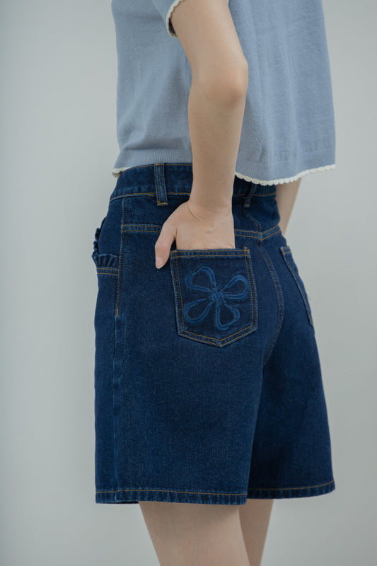 LULU & FRIENDS Frilled Pockets Denim Shorts (Denim)