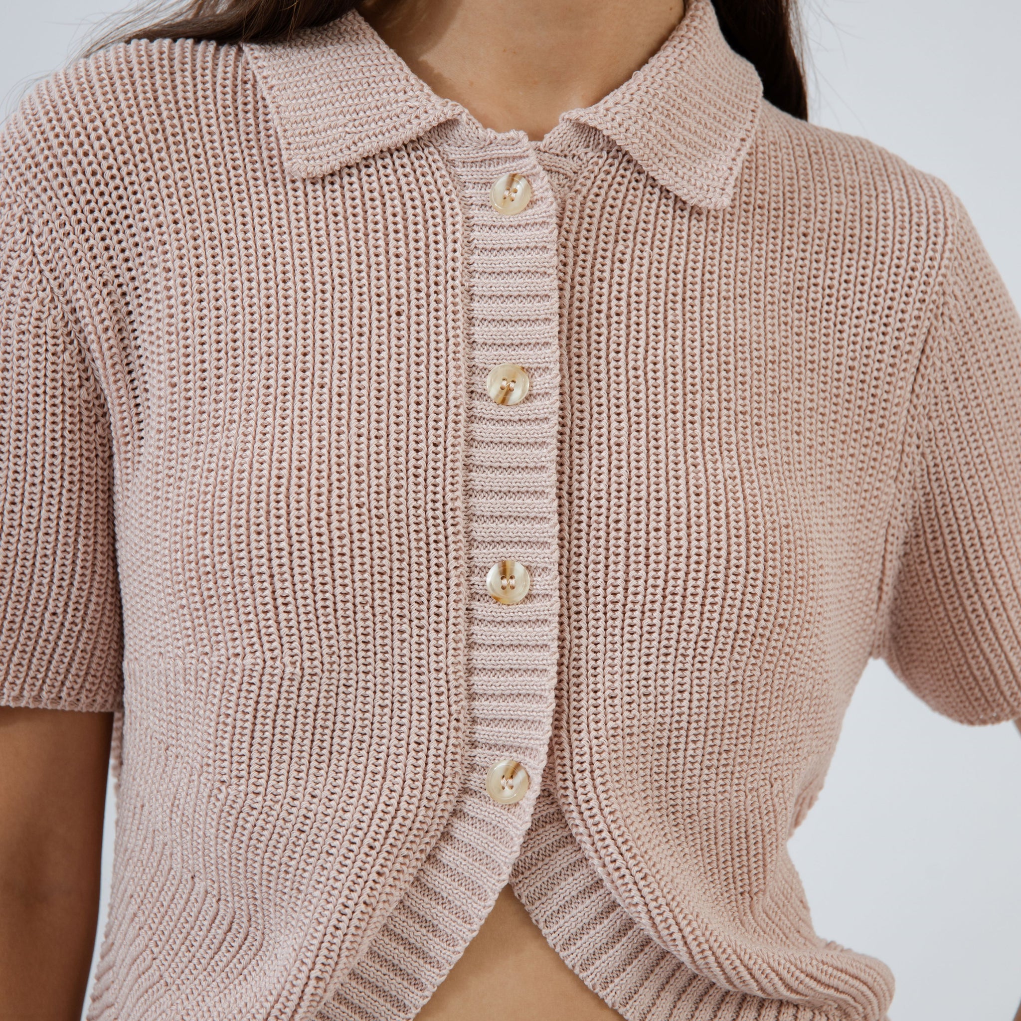 Curvy Hem Button Knit Top (Pink)