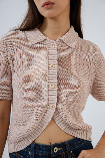 Curvy Hem Button Knit Top (Pink)
