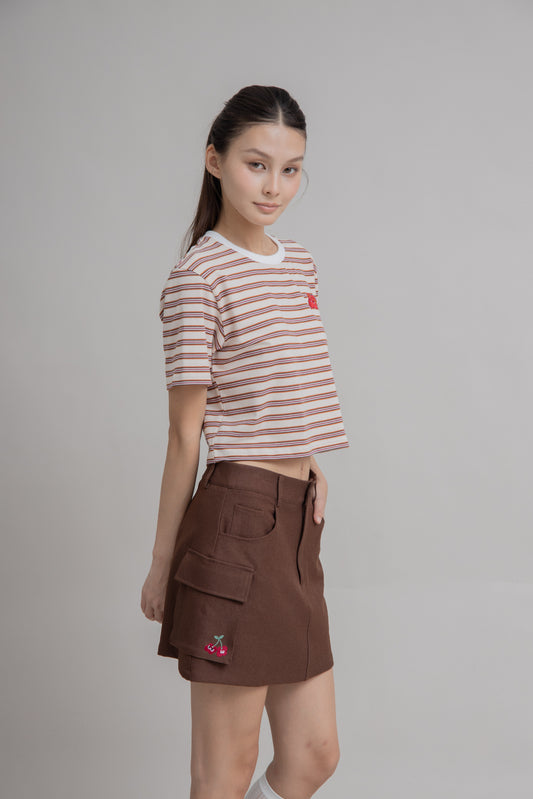 LULU Cherry Side Pockets Short Skirt (Brown)