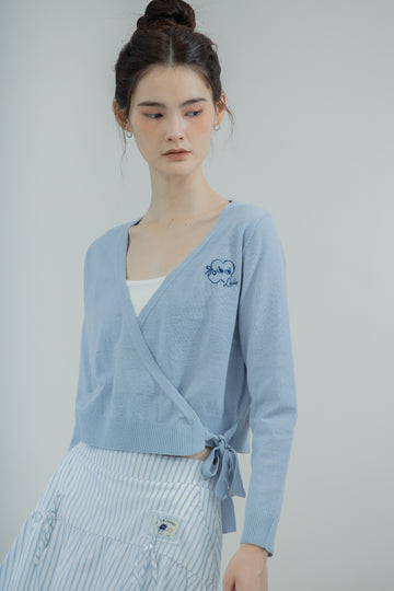 LULU & FRIENDS Overlap Ribbon-Tie Cardigan (Blue)