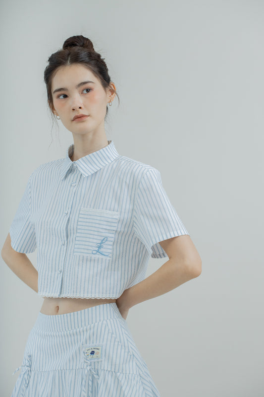 LULU & FRIENDS Lacey Stripes Crop Shirt (Blue Stripes)