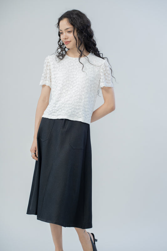 Soft Lace Short Sleeve Top (Ivory)