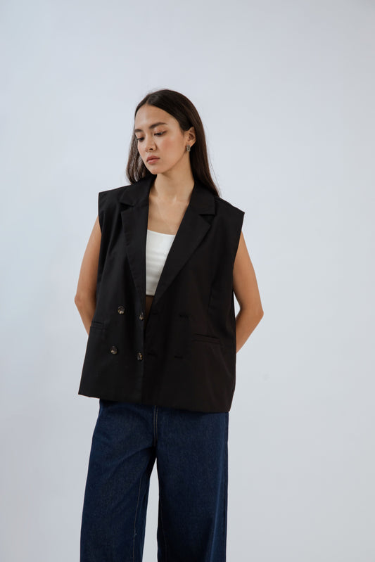 Greta Oversized Vest (Black)