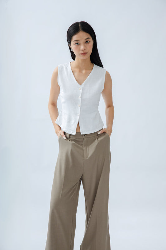 Linen V-Neck Vest (Ivory)