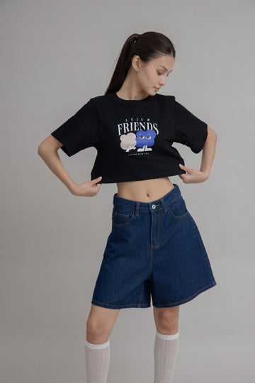 LULU & FRIENDS Crop Print Tee (Black)