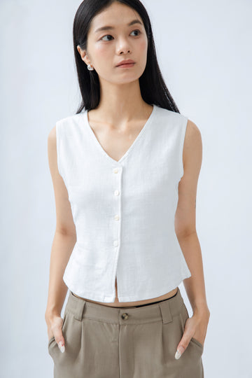 Linen V-Neck Vest (Ivory)