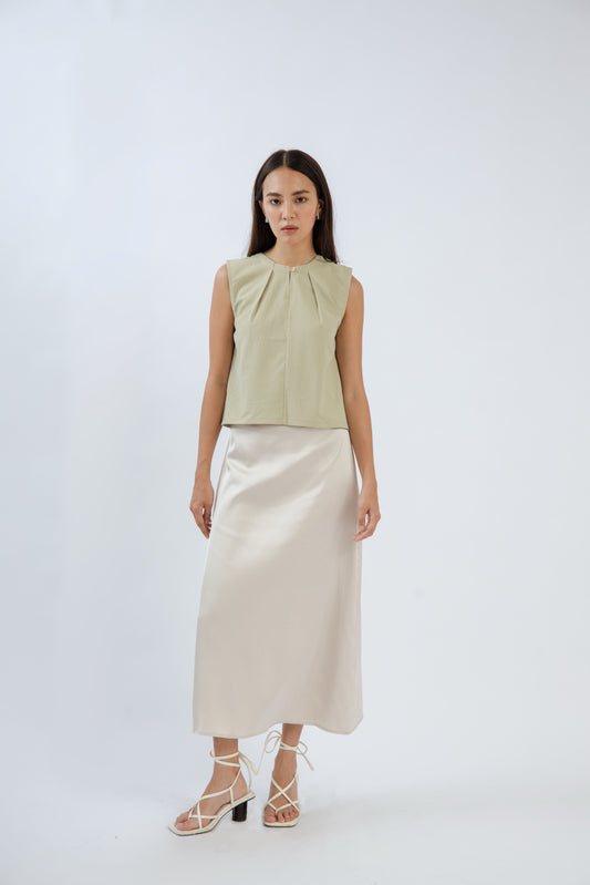 Vina Satin Long Skirt (Bone)