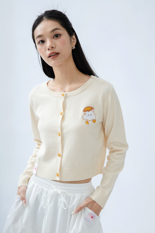Flower Button Knit Cardigan (Beige)